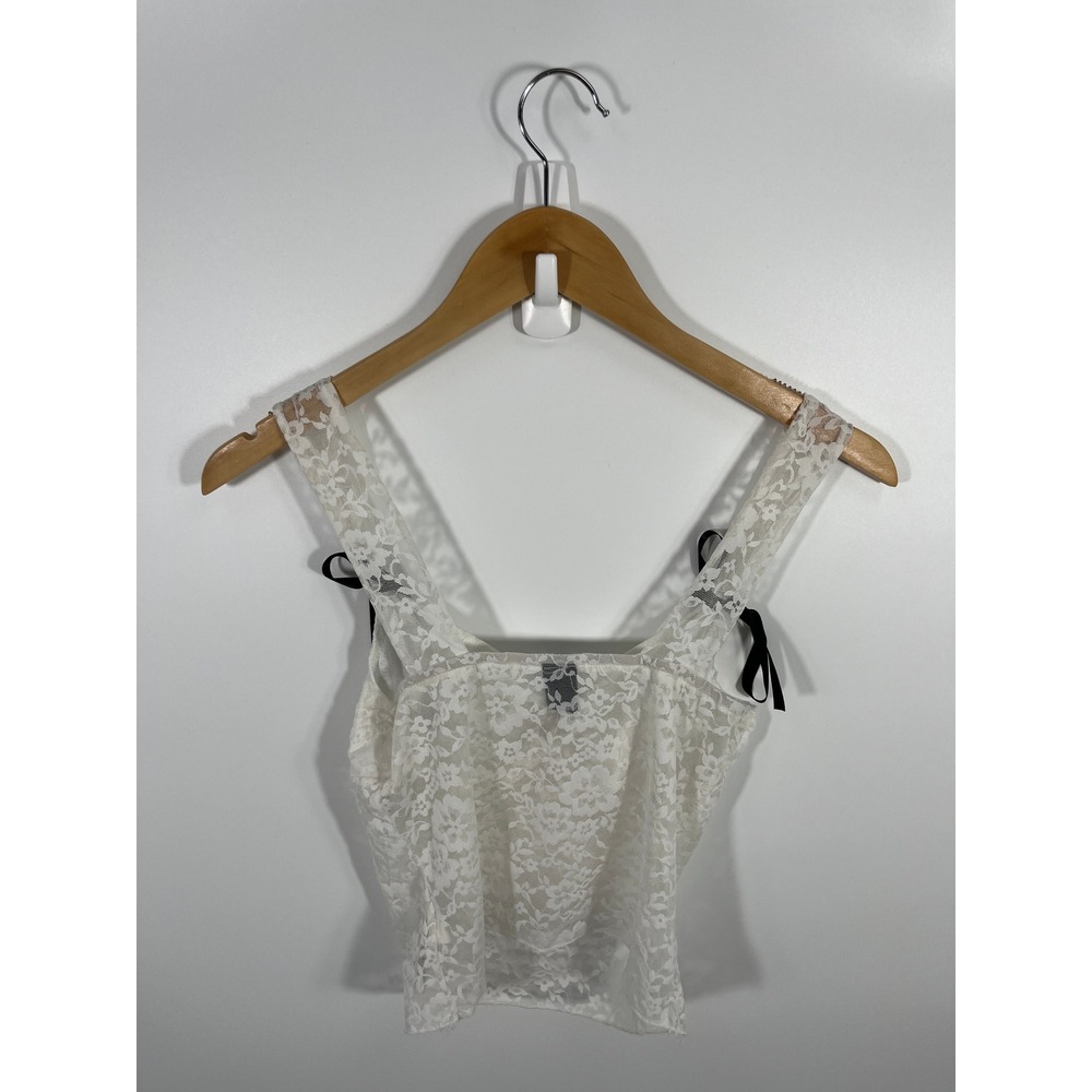 Y2L Womens Babydoll Top XS White Lace Bow Romantic Feminine Dainty - Picture 4 of 7